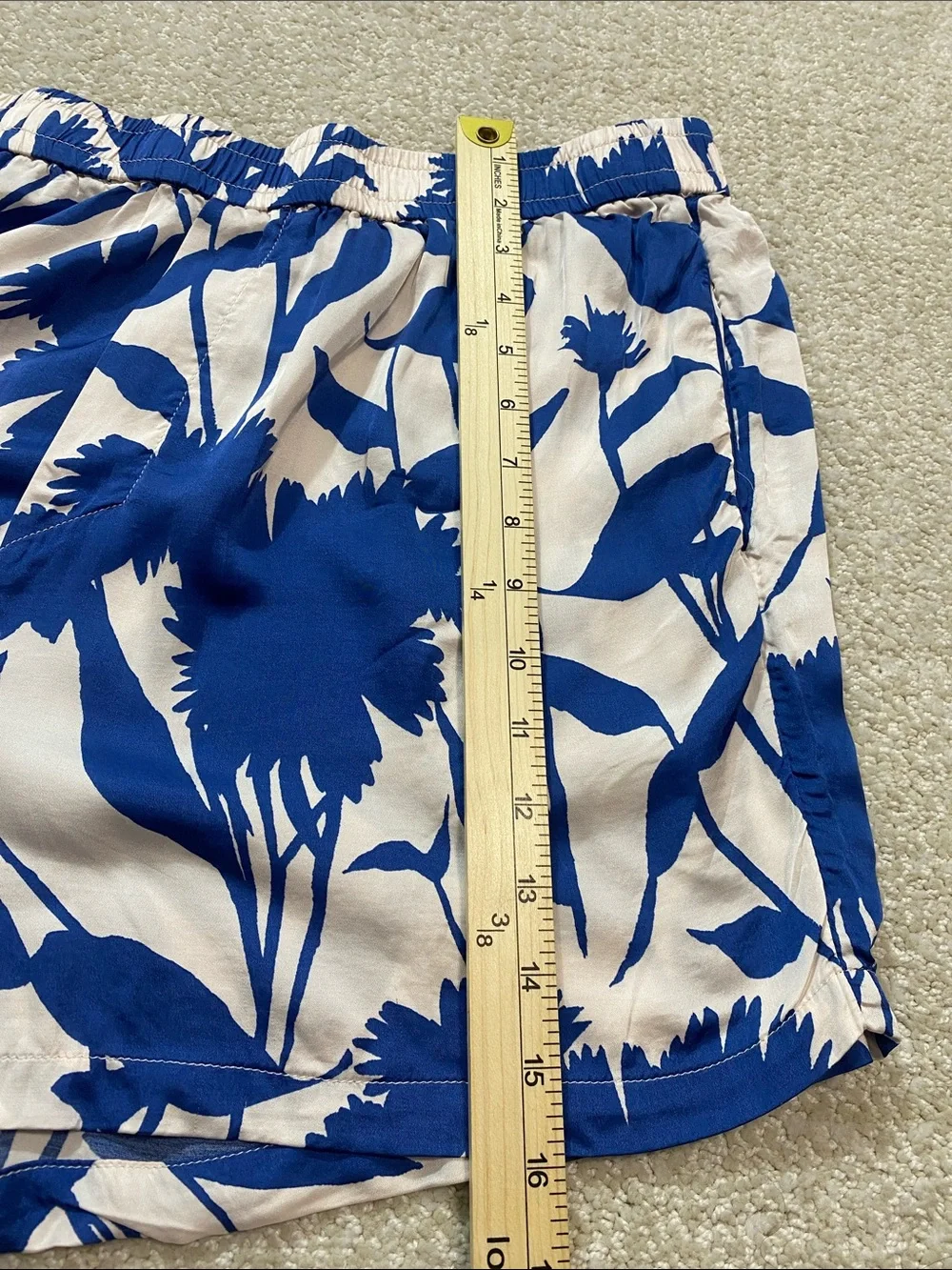 Anthropologie Blue Floral High-Waist Shorts Size L 100% Viscose